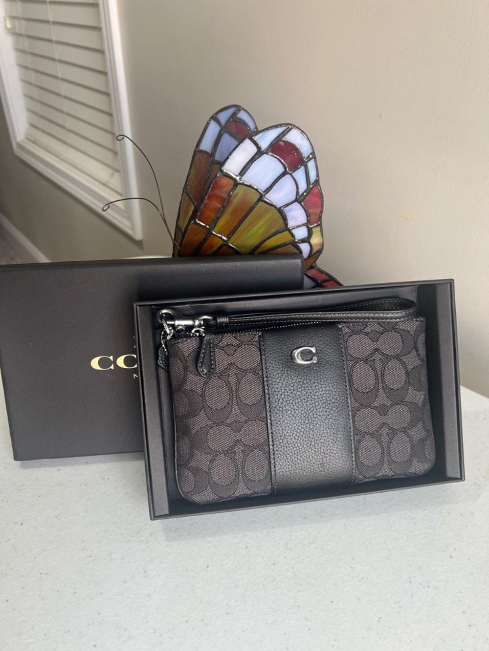 Coach Brown and Black Signature Canvas Wristlet